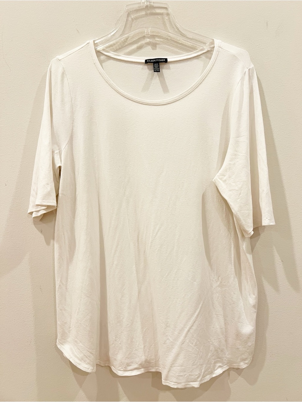 Eileen Fisher Top Extra Large White Basic Shirt Short Sleeve Scoop Neck Stretch